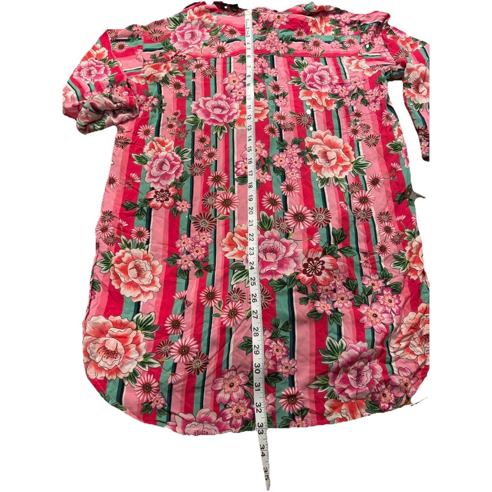 Johnny Was Bocardi Button Down Shirt Dress Pink Floral Roll Tab Sleeves  Medium - Picture 12 of 12